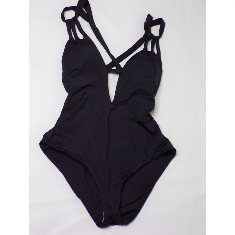 BECCA Color Code Skylar Plunge One-Piece Swimsuit Medium (8-10) Black NEW - Picture 4 of 7